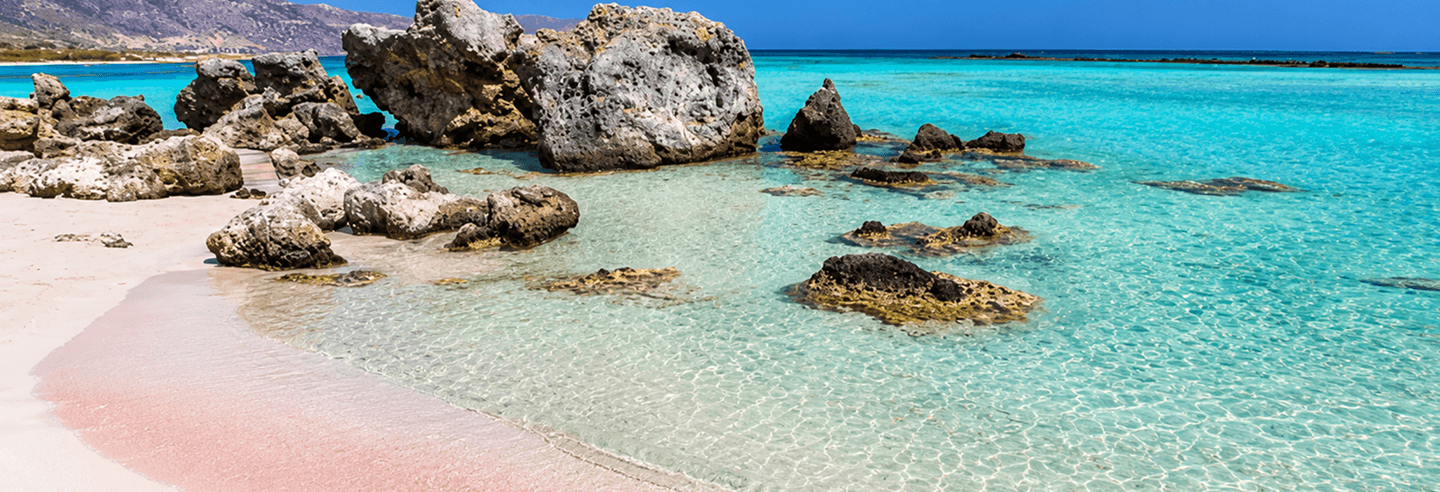 Elafonisi beach with turquoise water and pink sand in Crete